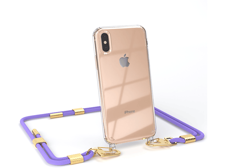 runder CASE XS, / Kordel EAZY Transparente Lila Karabiner, mit X / Gold + Flieder iPhone Apple, Umhängetasche, Handyhülle