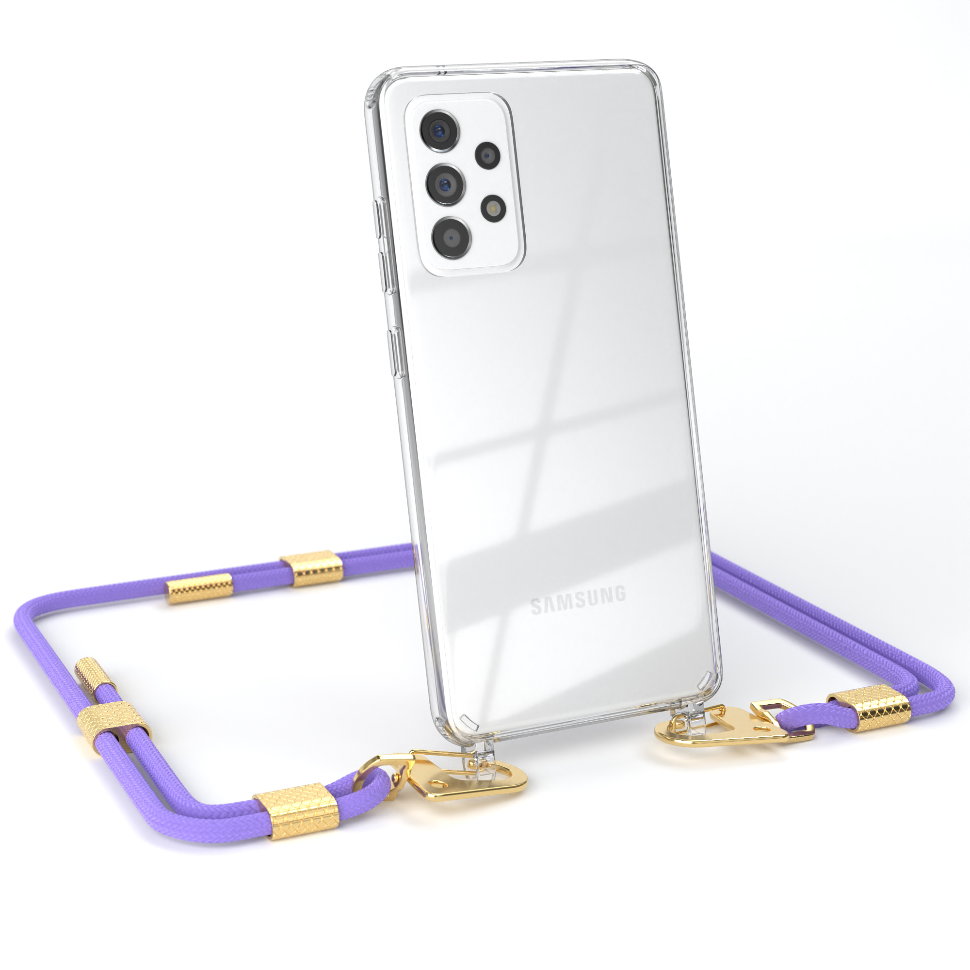 Gold Karabiner, 5G A52s EAZY / CASE + A52 Transparente runder / mit Handyhülle Flieder Kordel Lila 5G, A52 / Samsung, Umhängetasche, Galaxy