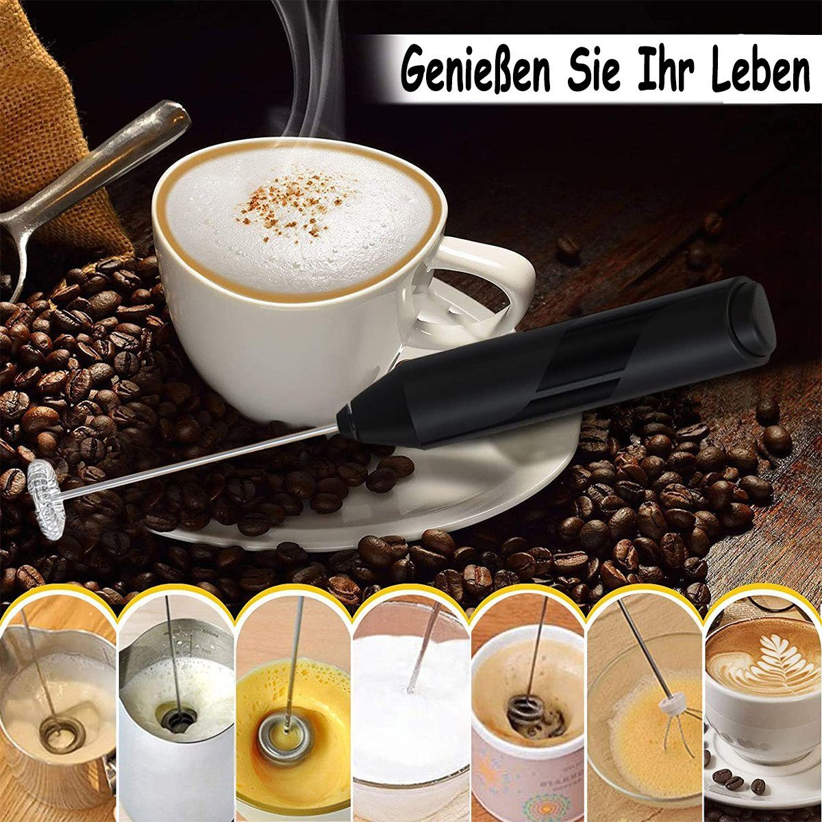 DEDOM Milchaufschäumer Kaffee- und Milchaufschäumer, Milchaufschäumer schwarz Volt) (5 Schneebesen, Milchaufschäumer-Mixer