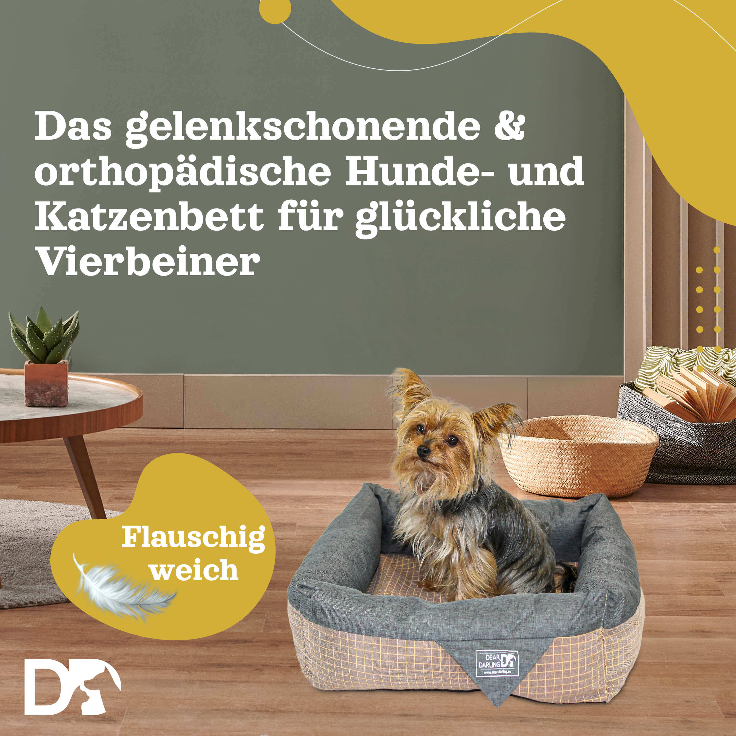 TRENDS4CENTS DEAR DARLING DD-06 Luxus Hundebett Braun Anthrazit Gr. M  60x60cm Memoryschaum Matratze Haustierbett | MediaMarkt
