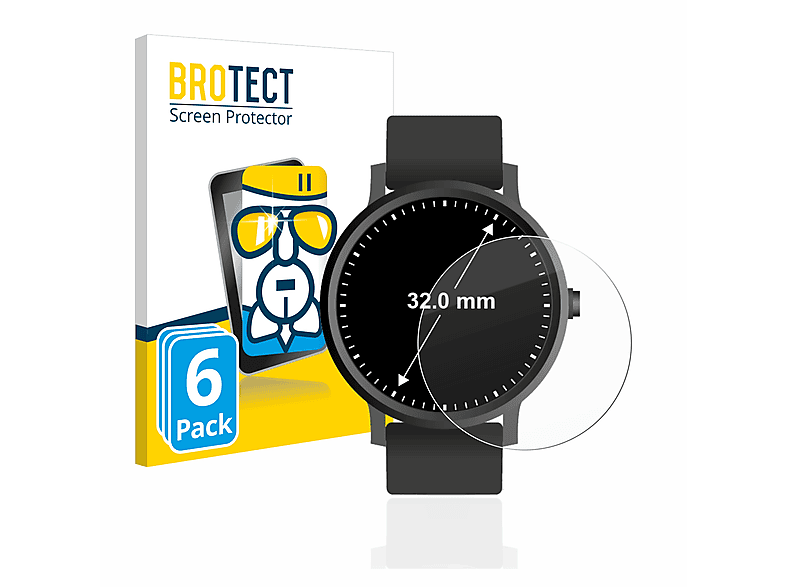 BROTECT 6x Airglass klare Schutzfolie(für Universal Armbanduhren (Kreisrund, ø: 32 mm))