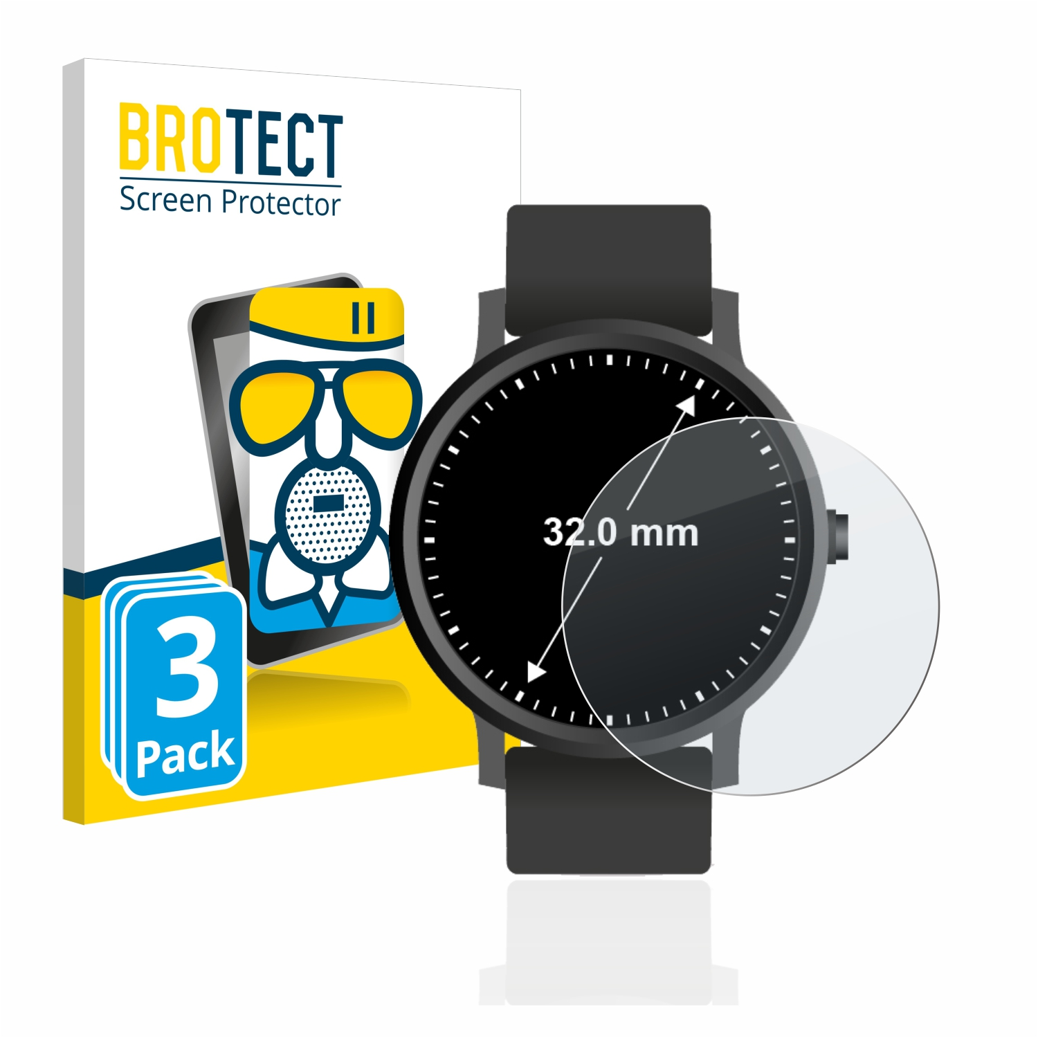 BROTECT 3x Universal Airglass Schutzfolie(für Armbanduhren matte mm)) (Kreisrund, 32 ø