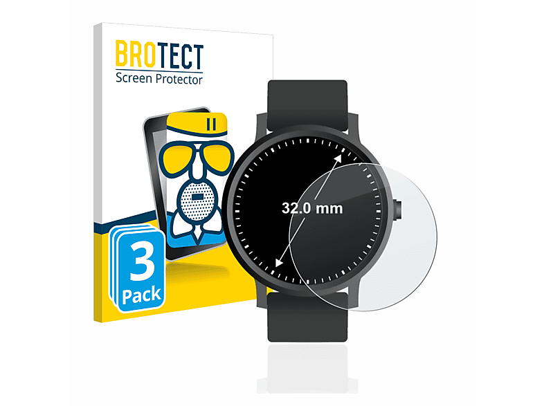 BROTECT 3x Airglass matte Schutzfolie(für Universal Armbanduhren (Kreisrund, ø: 32 mm)) | Smartwatch Schutzfolien & Gläser