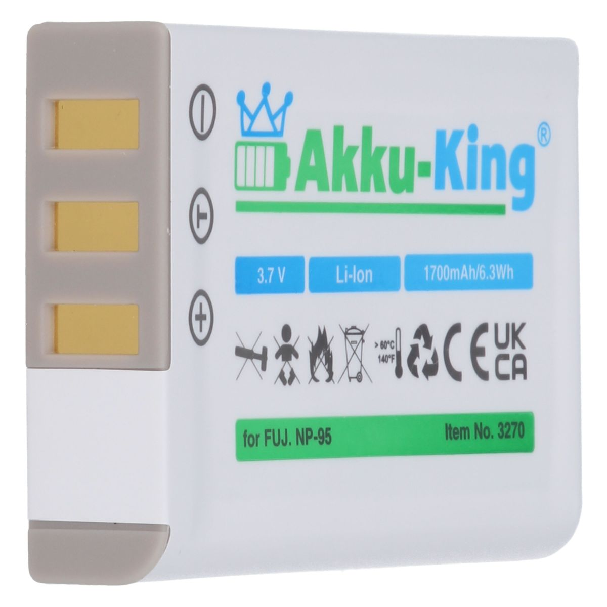 1700mAh mit kompatibel NP-95 AKKU-KING 3.7 Fuji Akku Li-Ion Volt, Kamera-Akku,