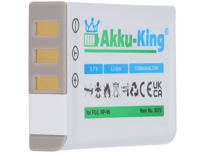 1700mAh Akku NP-95 3.7 Li-Ion Volt, Fuji kompatibel AKKU-KING Kamera-Akku, mit