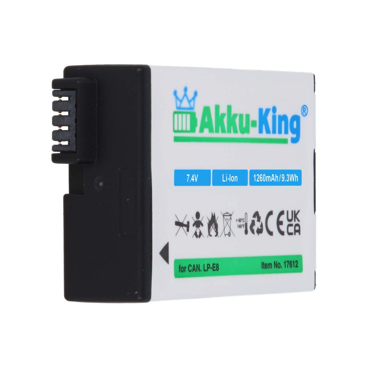 mit Canon Akku Li-Ion AKKU-KING kompatibel LP-E8 7.4 Volt, 1260mAh Kamera-Akku,
