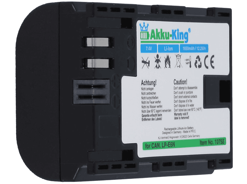 AKKU-KING Akku kompatibel mit Canon LP-E6 Li-Ion Kamera-Akku, 7.4 Volt, 1650mAh