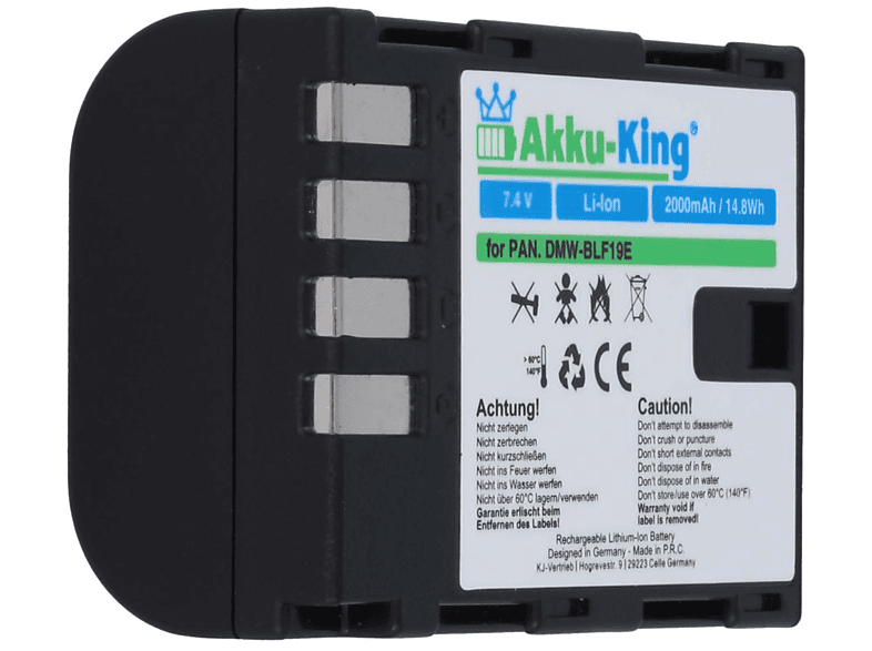 AKKU-KING Akku kompatibel mit Panasonic DMW-BLF19E Li-Ion Kamera-Akku, 7.4 Volt, 2000mAh