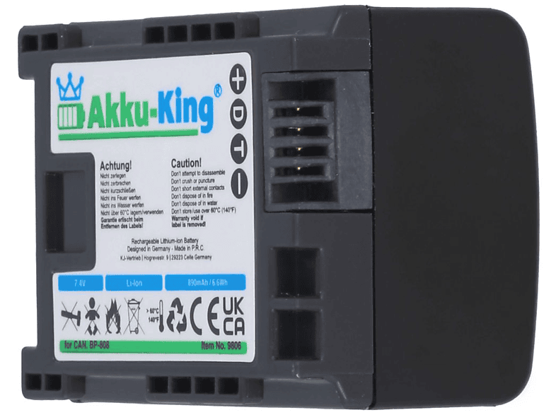 AKKU-KING Akku kompatibel mit Canon BP-808 Li-Ion Kamera-Akku, 7.4 Volt, 890mAh