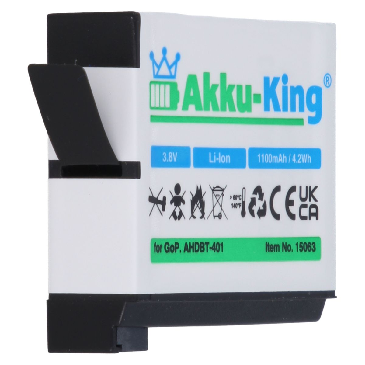 kompatibel GoPro Kamera-Akku, AKKU-KING 3.8 mit AHDBT-401 Volt, 1100mAh Akku Li-Ion