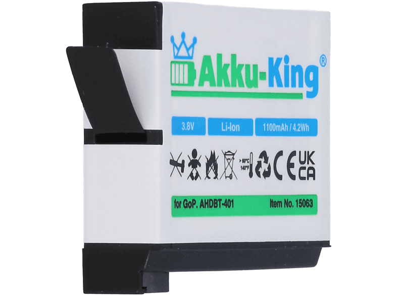 AKKU-KING Akku kompatibel mit GoPro AHDBT-401 Li-Ion Kamera-Akku, 3.8 Volt, 1100mAh