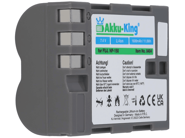 Akku NP-150 7.4 Volt, Fujifilm mit AKKU-KING Kamera-Akku, kompatibel Li-Ion 1600mAh