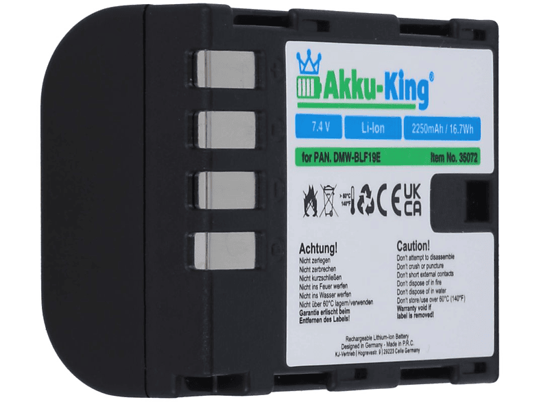 AKKU-KING Akku kompatibel mit Panasonic DMW-BLF19E Li-Ion Kamera-Akku, 7.4 Volt, 2250mAh