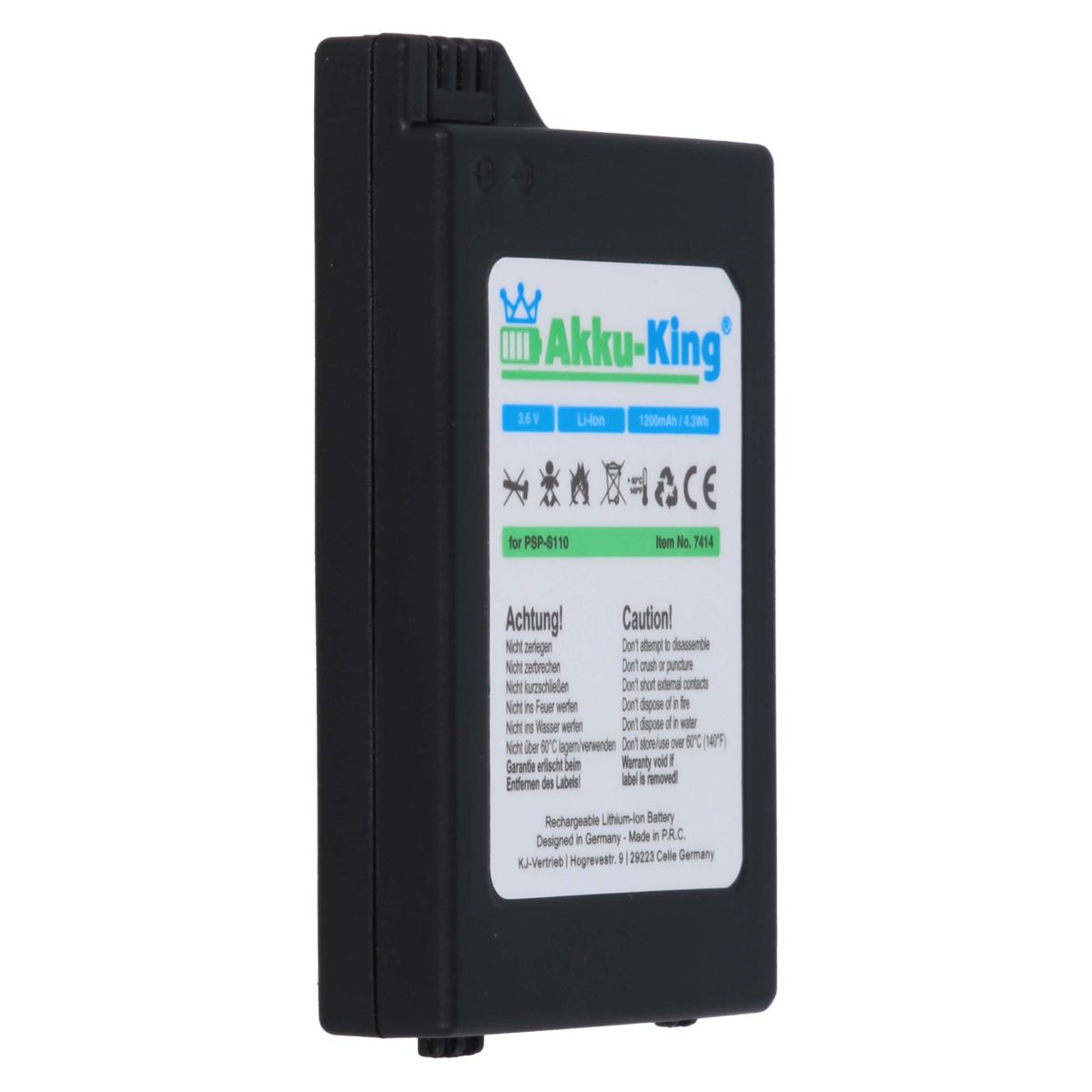 Akku 1200mAh 3.7 Volt, mit PSP-S110 Li-Ion Geräte-Akku, AKKU-KING kompatibel Sony