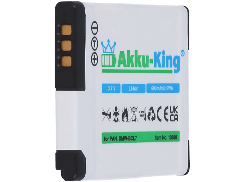 AKKU-KING Panasonic Li-Ion Volt, mit DMW-BCL7 kompatibel 690mAh 3.7 Akku Kamera-Akku,