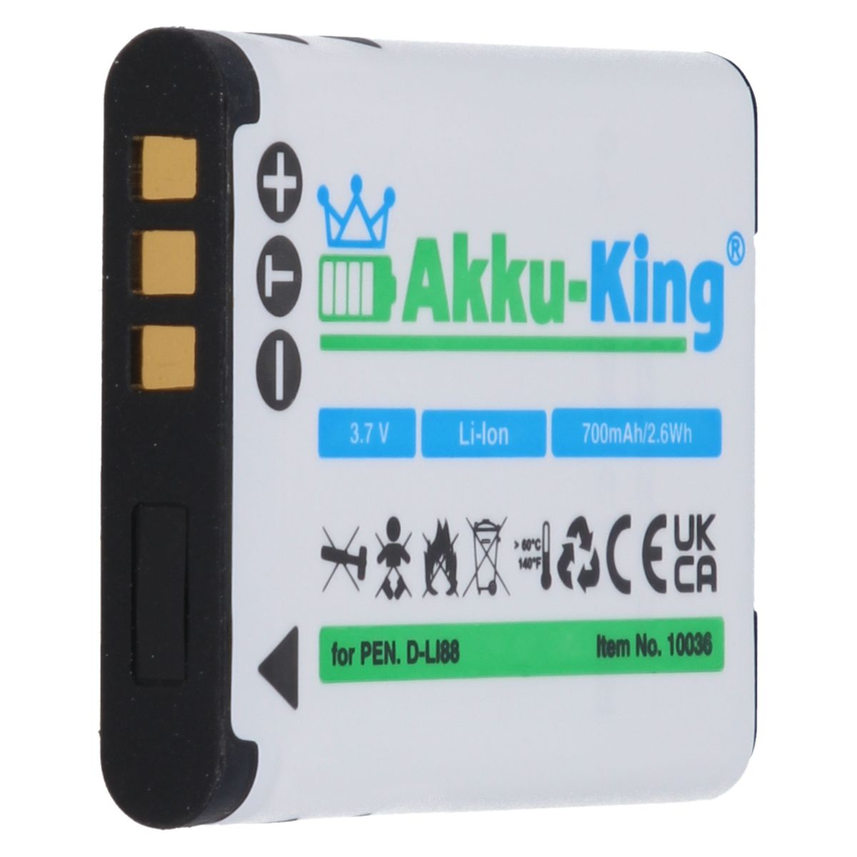AKKU-KING Li-Ion 3.7 700mAh kompatibel Akku Volt, D-Li88 mit Kamera-Akku, Pentax