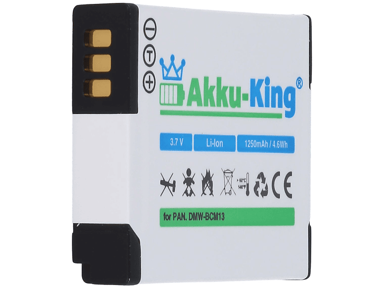 AKKU-KING Akku kompatibel Kamera-Akku, mit DMW-BCM13 Panasonic Li-Ion 3.7 Volt, 1250mAh
