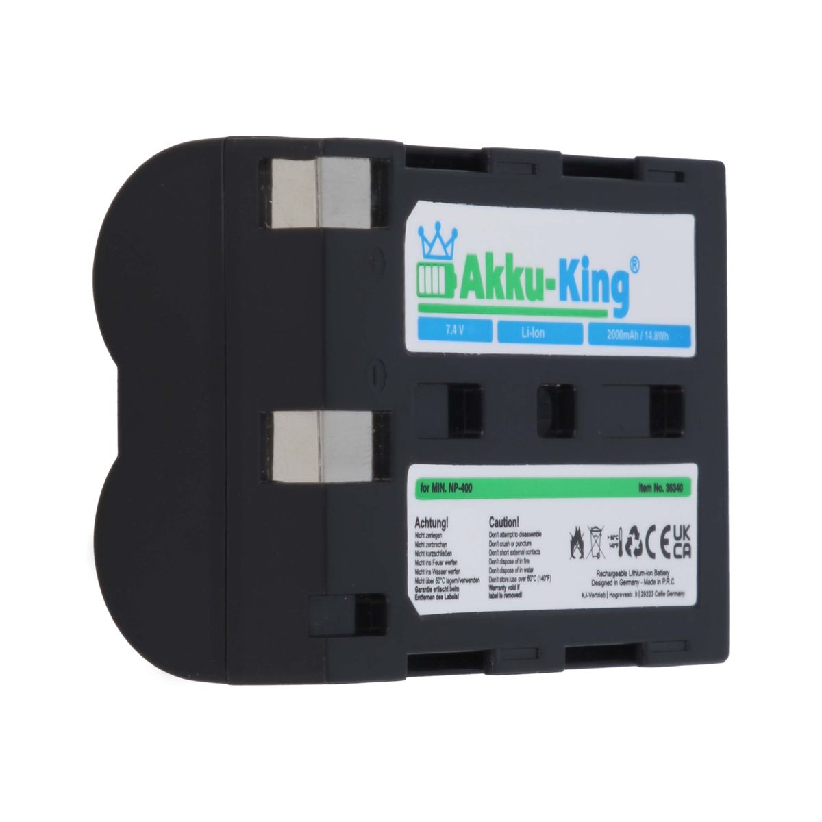 AKKU-KING Akku kompatibel mit 7.4 2000mAh Li-Ion Minolta NP-400 Kamera-Akku, Volt