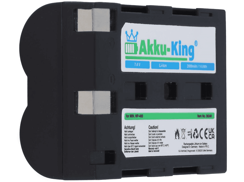 AKKU-KING Akku kompatibel mit Minolta NP-400 Li-Ion Kamera-Akku, 7.4 Volt, 2000mAh