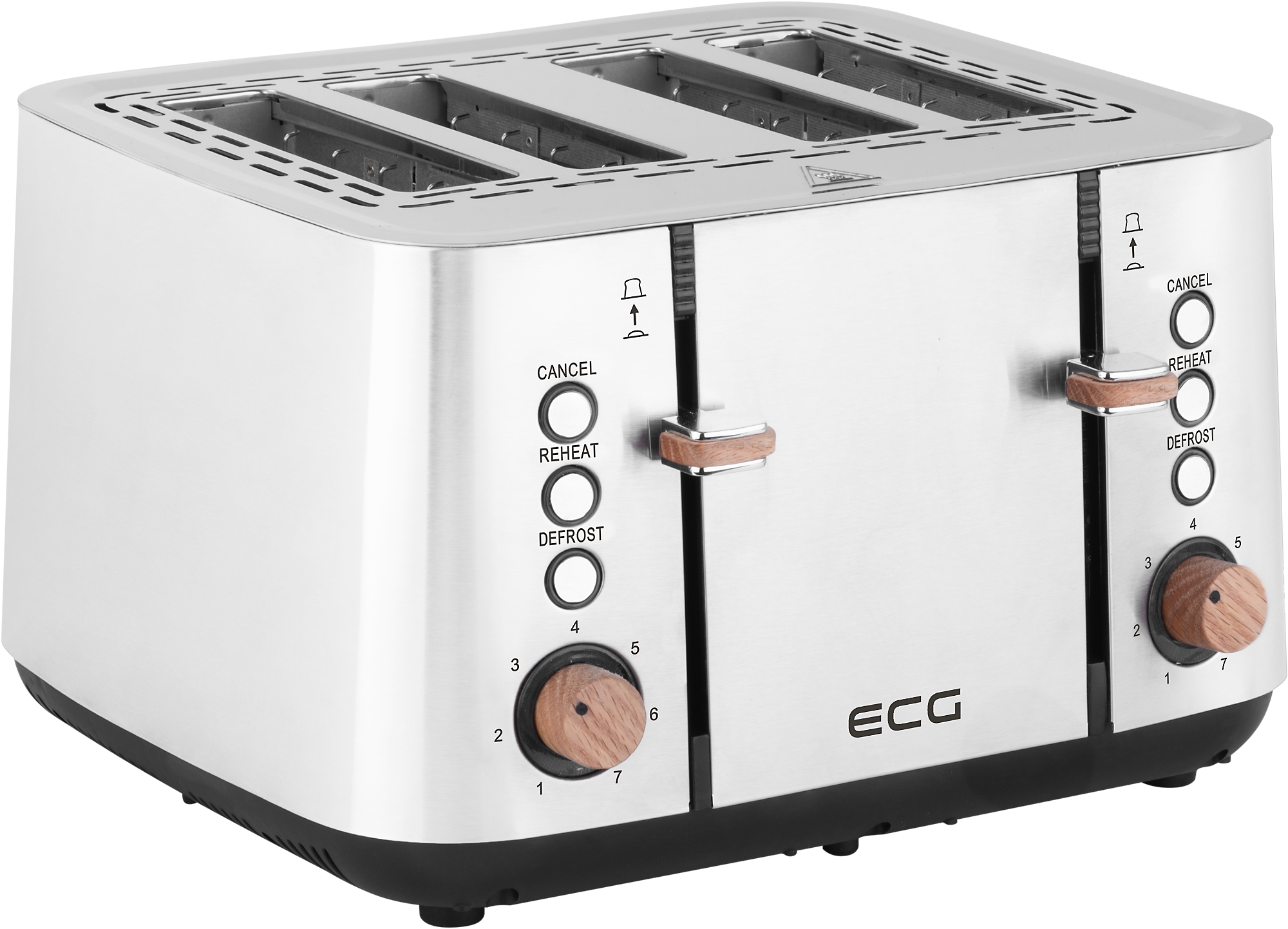 ECG | 7 Toaster Timber | ST Watt, Silber Schlitze: 4767 für | (1850 4) Intensitätsstufen Toast | Kabelaufbewahrung| silber Fächer Toaster 4