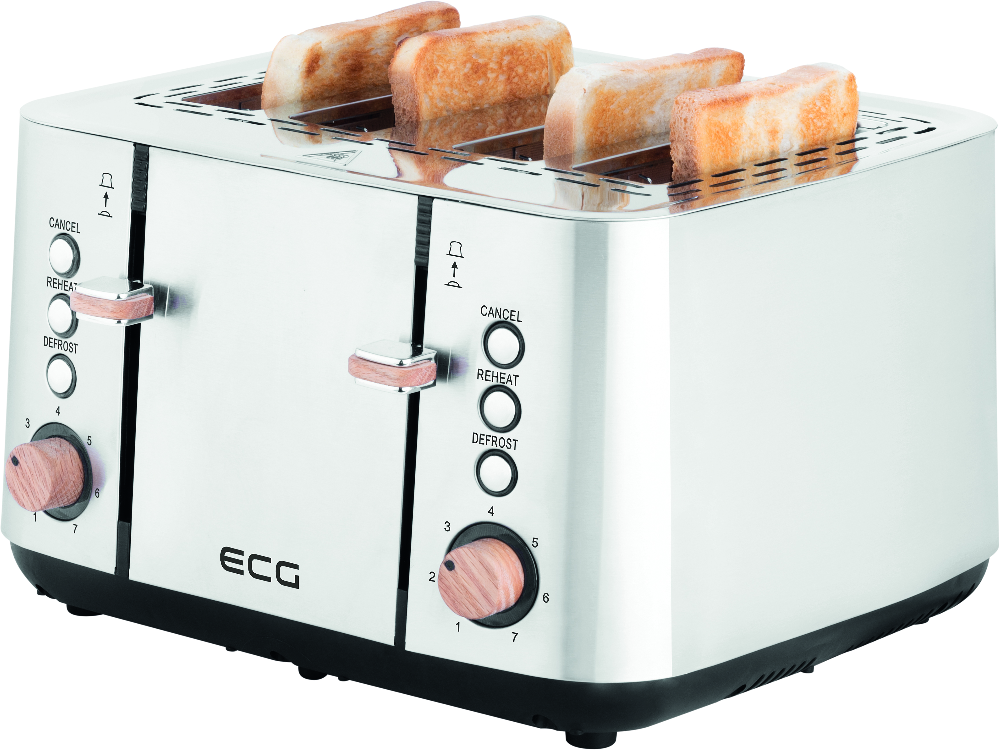 Toaster Toast | ST | ECG | für Kabelaufbewahrung| Intensitätsstufen 4) | 4 7 Watt, Silber Timber (1850 Toaster Fächer silber 4767 Schlitze: