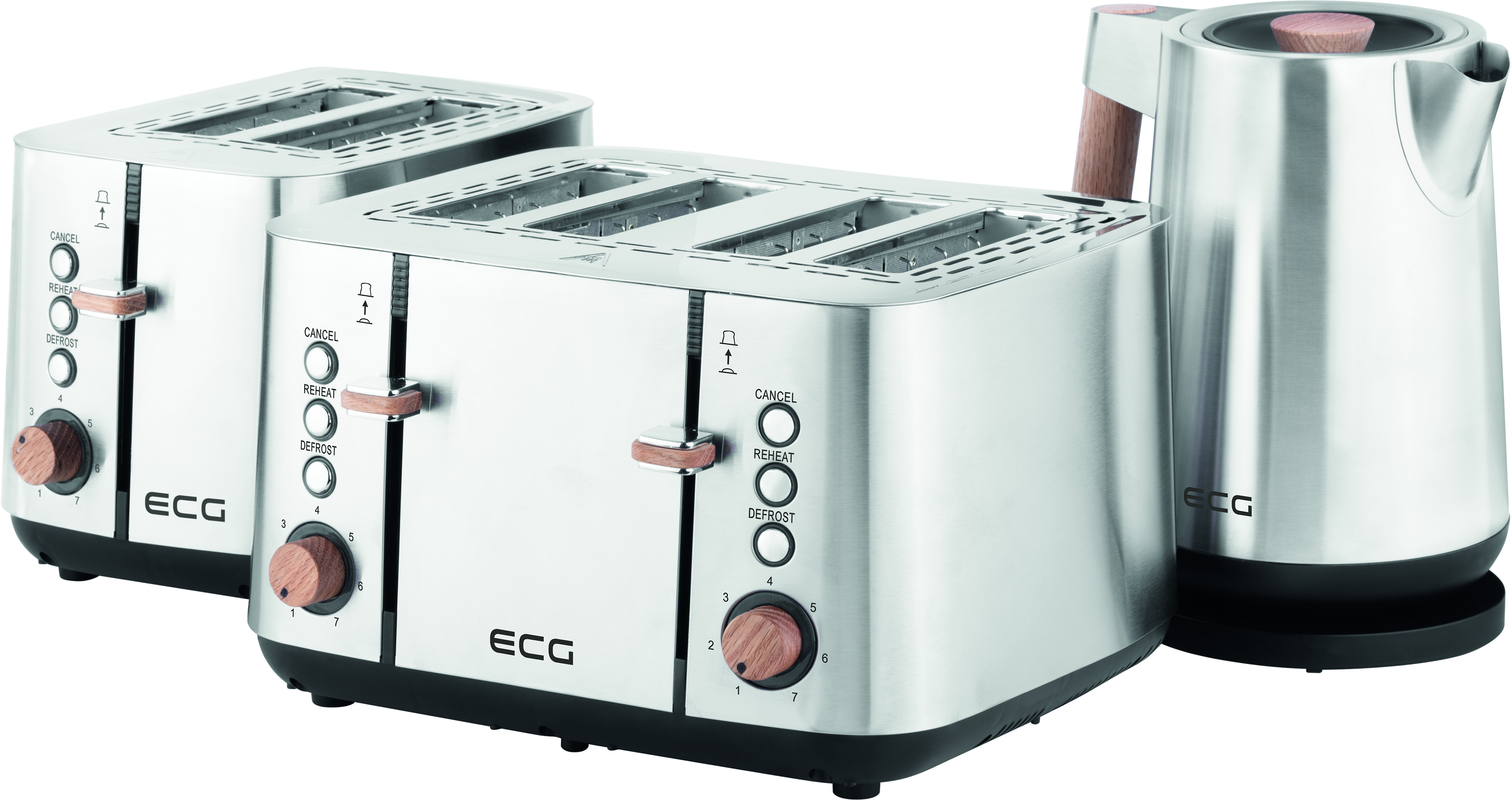 Toaster Toast | ST | ECG | für Kabelaufbewahrung| Intensitätsstufen 4) | 4 7 Watt, Silber Timber (1850 Toaster Fächer silber 4767 Schlitze: