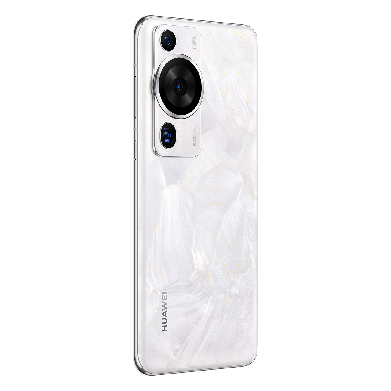 Weiße Rückseite eines Huawei-Smartphones. Hat drei Kameras und das Huawei-Logo.