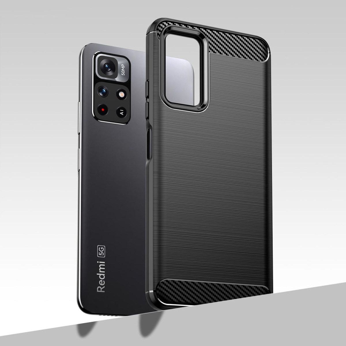 COVERKINGZ Handycase im Carbon Look, Redmi 11S, 11 4G/Note Note Xiaomi, Backcover, Schwarz