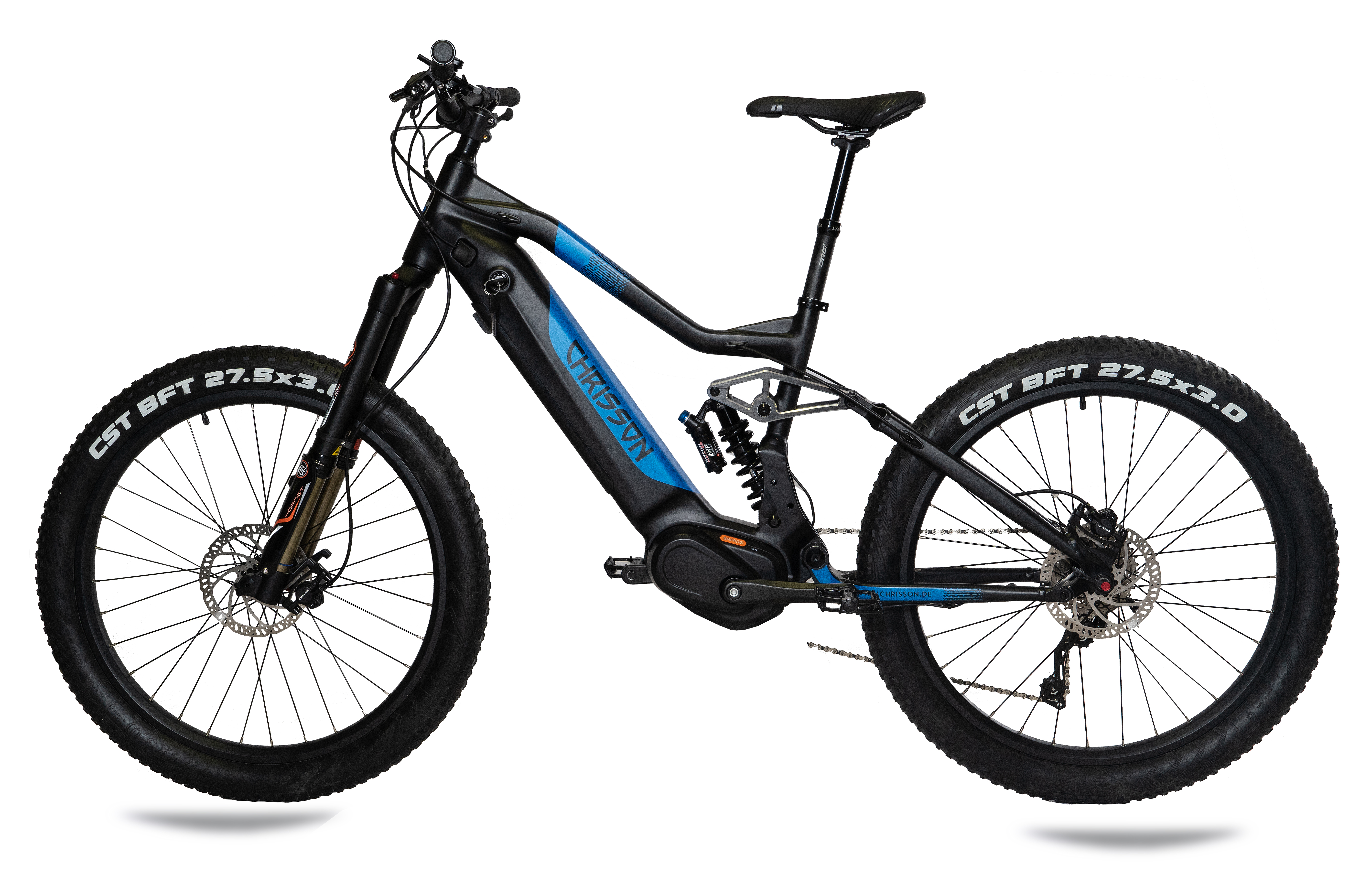 CHRISSON 27,5 Zoll eXDURO 612, 50 Schwarz-Blau Zoll, schwarz cm, Fully Rahmenhöhe: Unisex-Rad, (Laufradgröße: blau) 27,5 Mountainbike