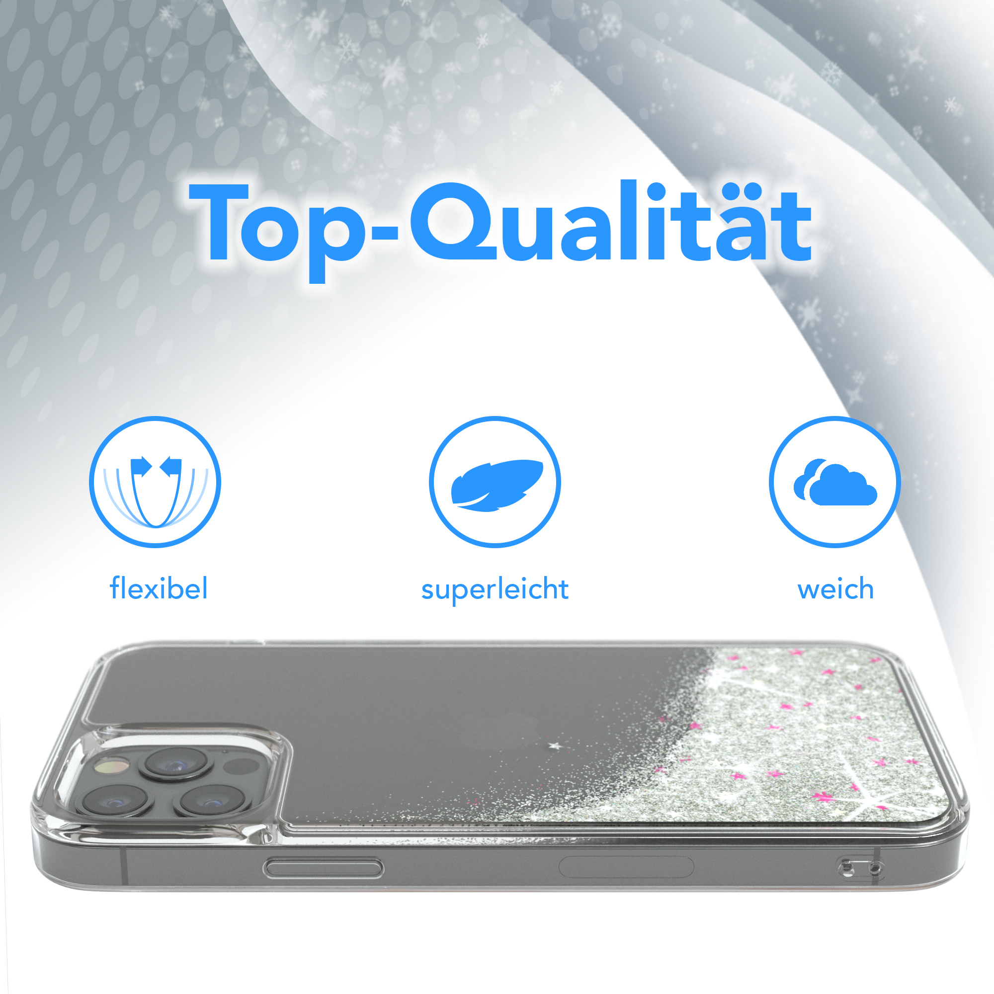 Handyhülle mit Glitzerdesign, Top-Qualität, flexibel, leicht und weich.