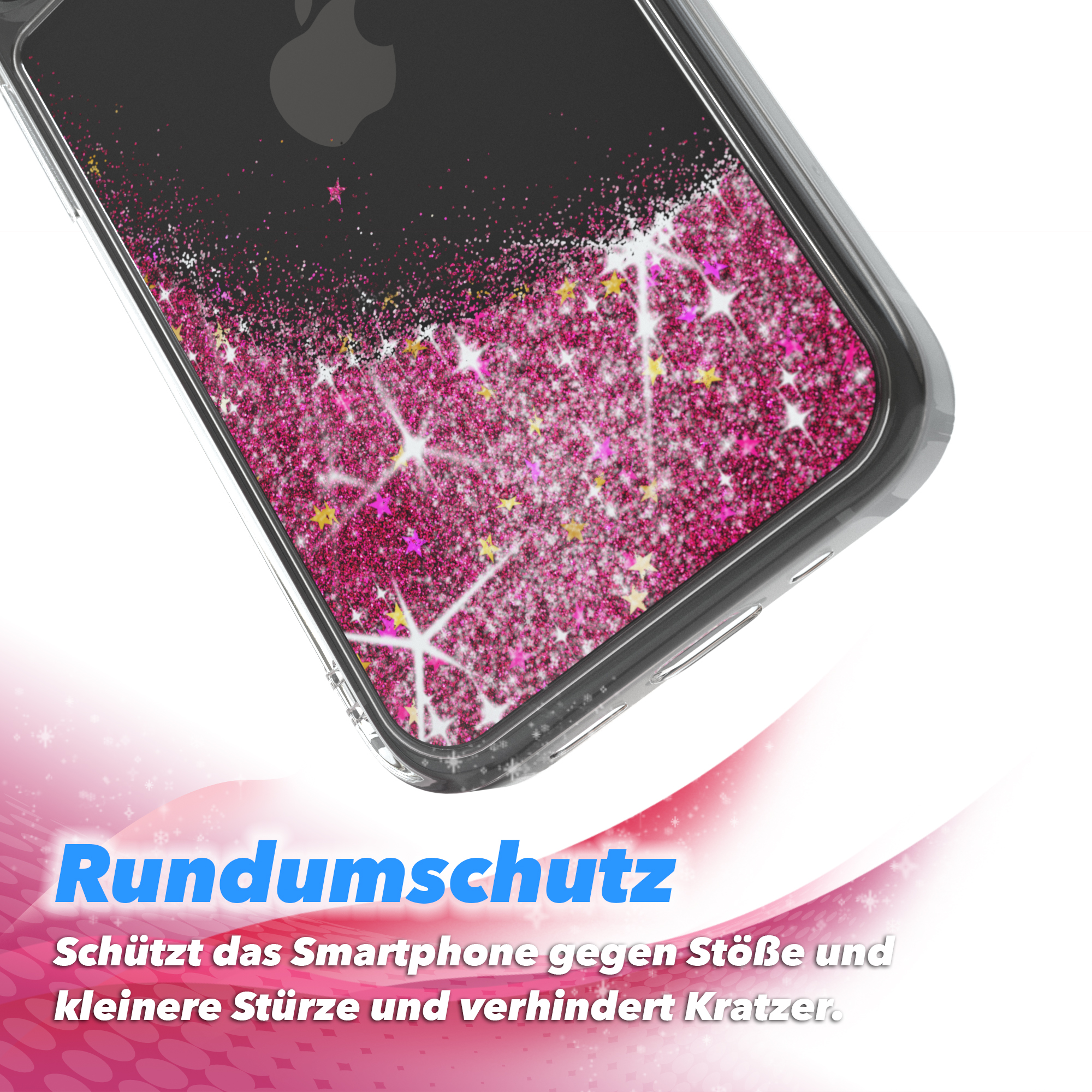 Apple, iPhone 12 EAZY Mini, Flüssig, Backcover, Pink CASE Glitzerhülle