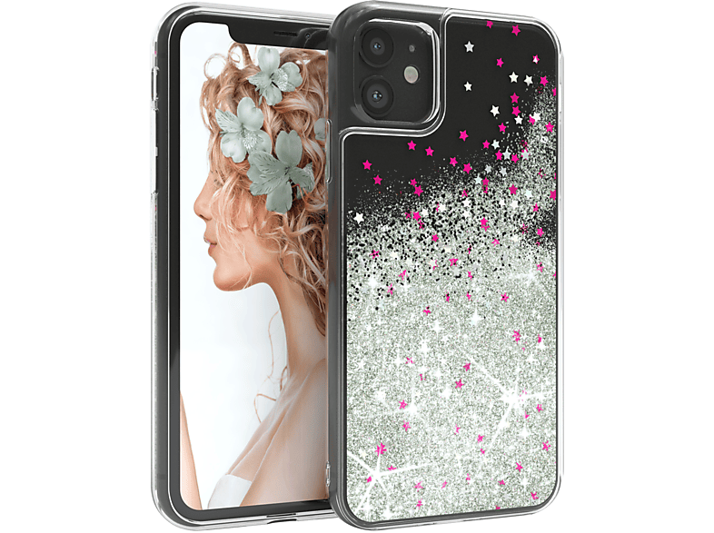 EAZY CASE Glitzerhülle Flüssig, Backcover, Apple, iPhone 11, Silber