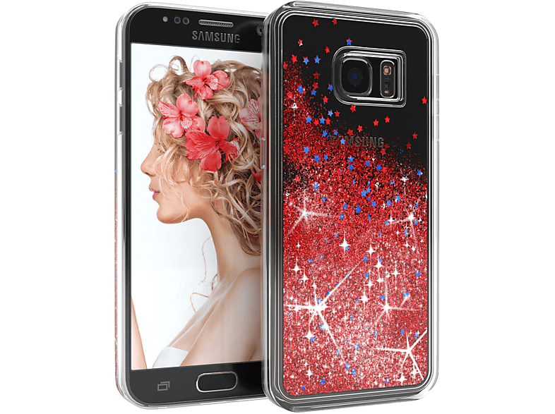 Galaxy EAZY S7, CASE Flüssig, Glitzerhülle Samsung, Rot Backcover,