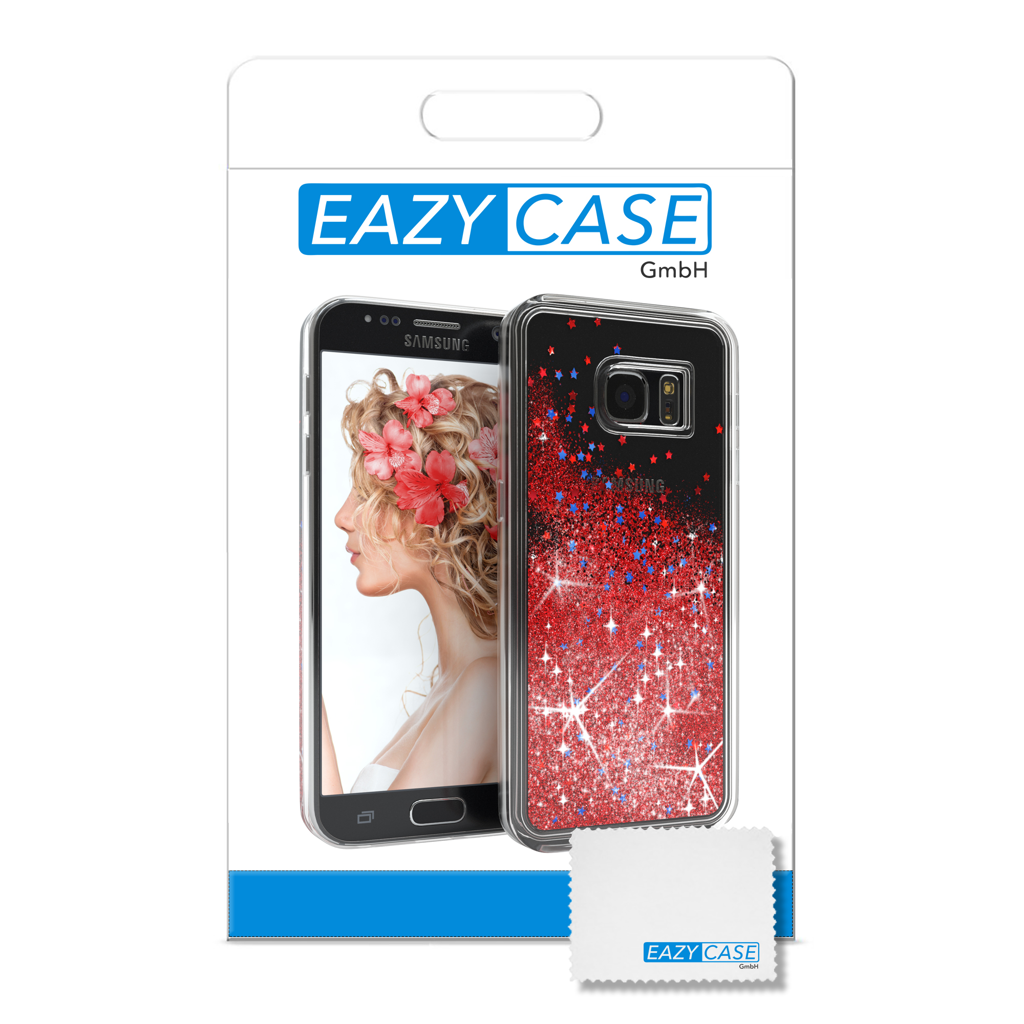 Samsung, Backcover, CASE Glitzerhülle EAZY Galaxy Rot Flüssig, S7,