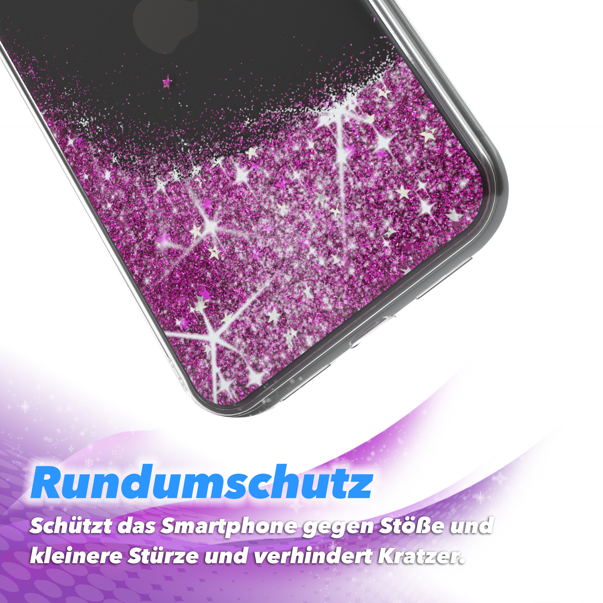 EAZY iPhone Glitzerhülle Apple, 11, CASE Lila Backcover, Flüssig,