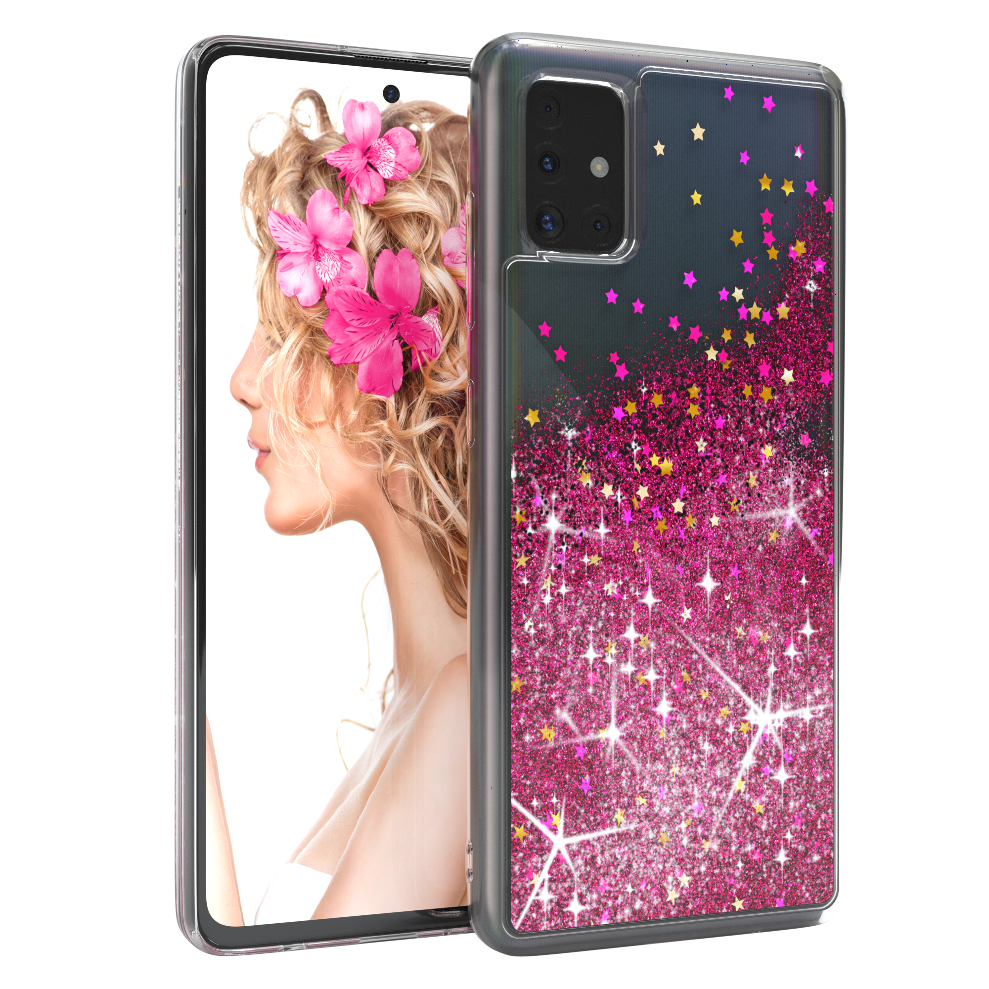 EAZY CASE Backcover, A51, Samsung, Flüssig, Glitzerhülle Galaxy Pink