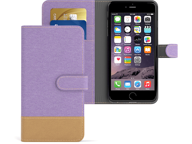 Bookstyle Bookcover, Jeans EAZY Violett 6 CASE Kartenfach, Klapphülle iPhone 6S, Lila mit Apple, /