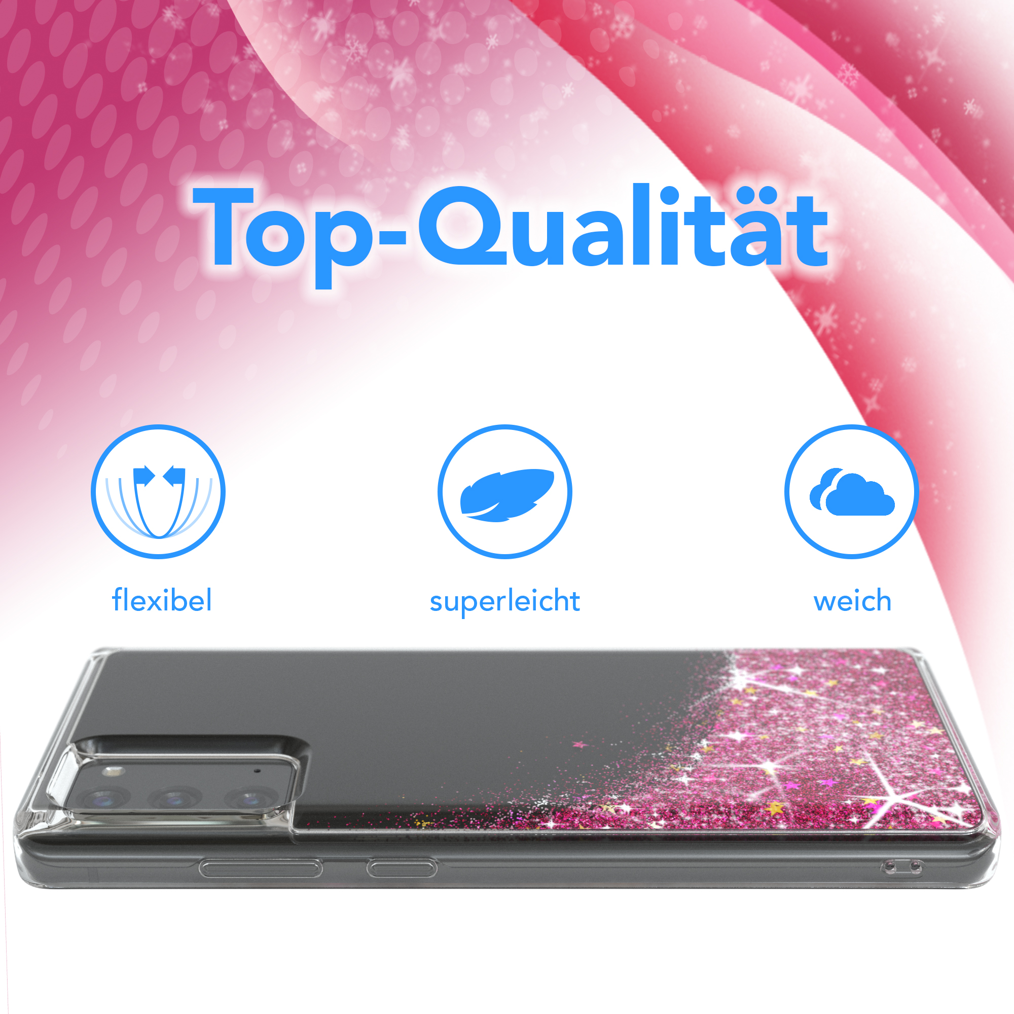EAZY CASE Glitzerhülle / Samsung, 20 Pink Backcover, Flüssig, Note Galaxy 20 Note 5G