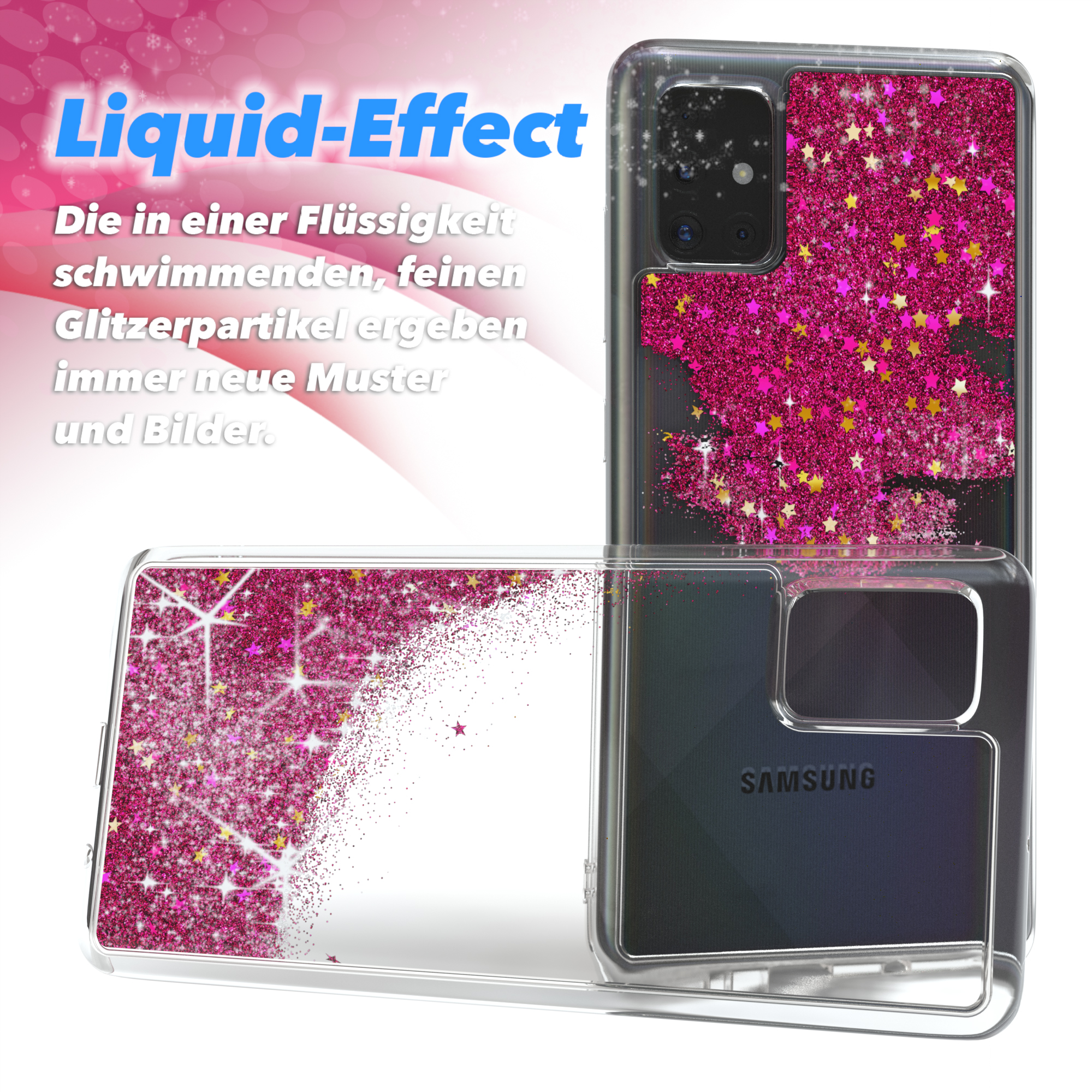 EAZY CASE Backcover, A51, Samsung, Flüssig, Glitzerhülle Galaxy Pink