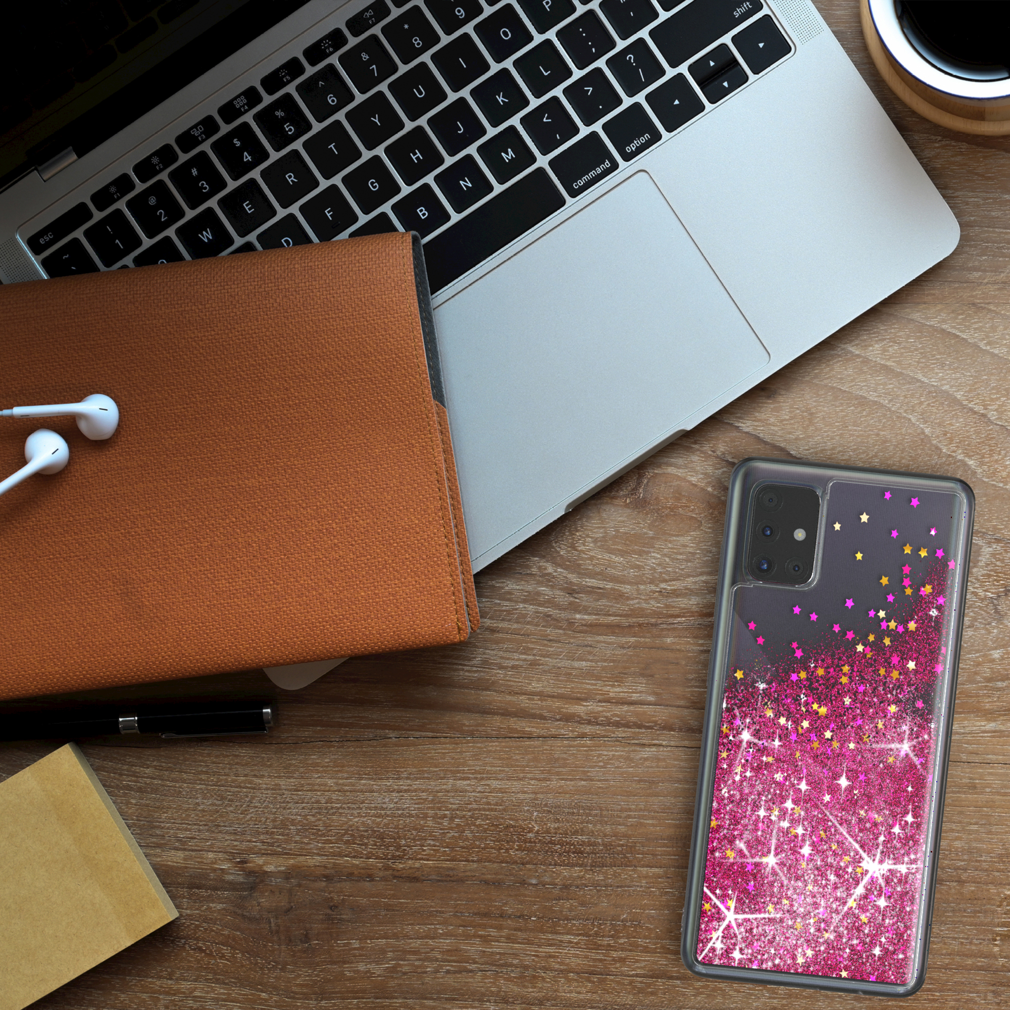 EAZY CASE Backcover, A51, Samsung, Flüssig, Glitzerhülle Galaxy Pink