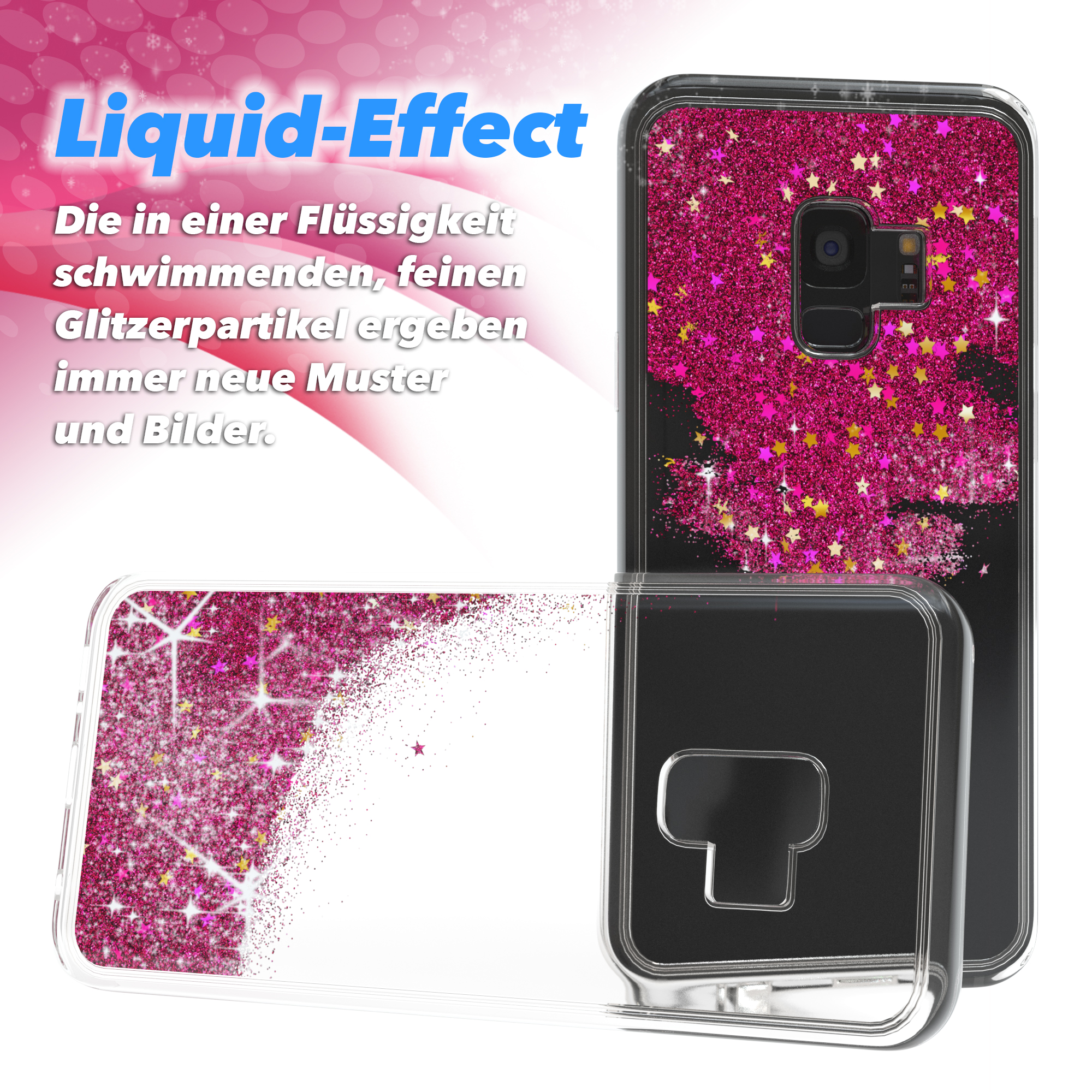 EAZY CASE Glitzerhülle Flüssig, Backcover, S9, Pink Galaxy Samsung