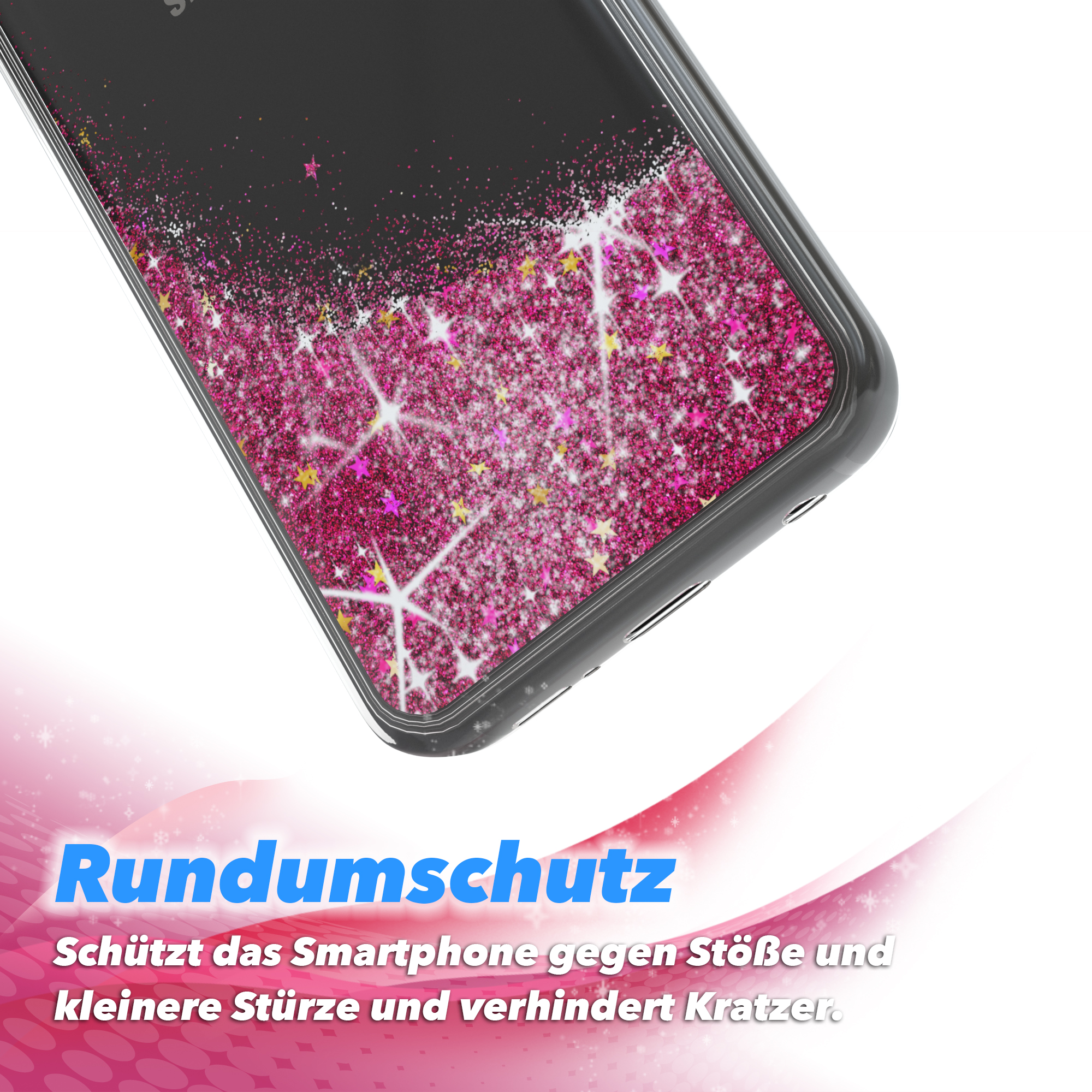 EAZY CASE Glitzerhülle Flüssig, Samsung, Pink S9, Backcover, Galaxy