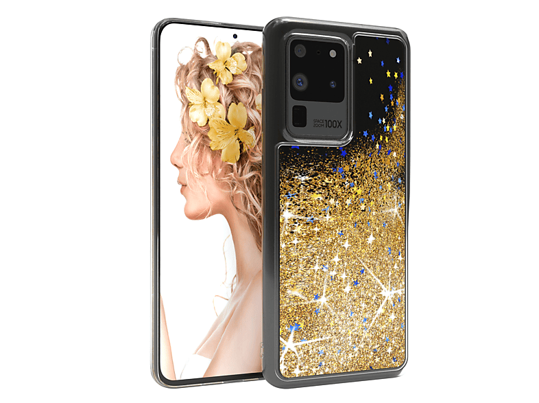 EAZY CASE Glitzerhülle Flüssig, Backcover, Galaxy Ultra Ultra 5G, / S20 S20 Samsung, Gold