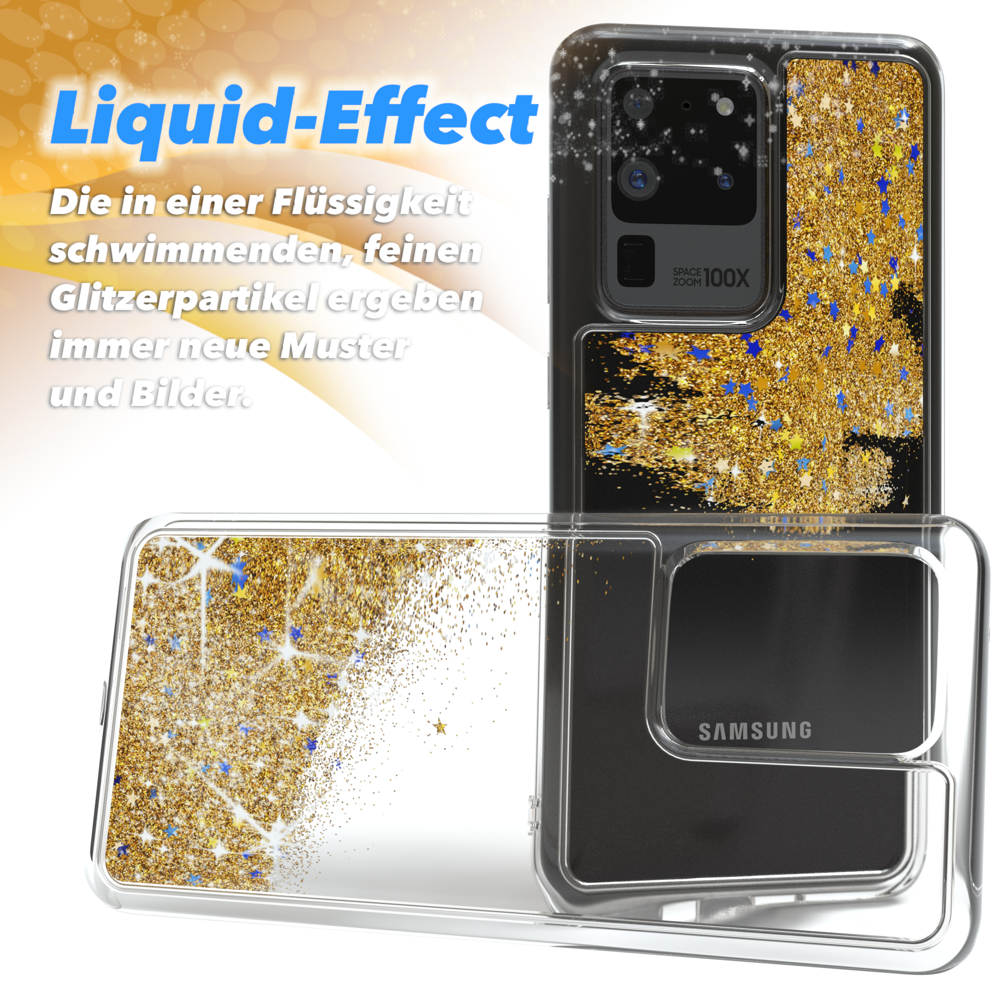 Gold Ultra Glitzerhülle Samsung, CASE / Flüssig, EAZY Galaxy S20 5G, Ultra S20 Backcover,
