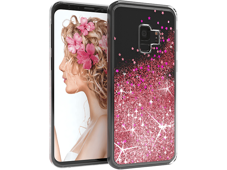 Rosa Galaxy Flüssig, EAZY S9, Backcover, Samsung, Glitzerhülle CASE