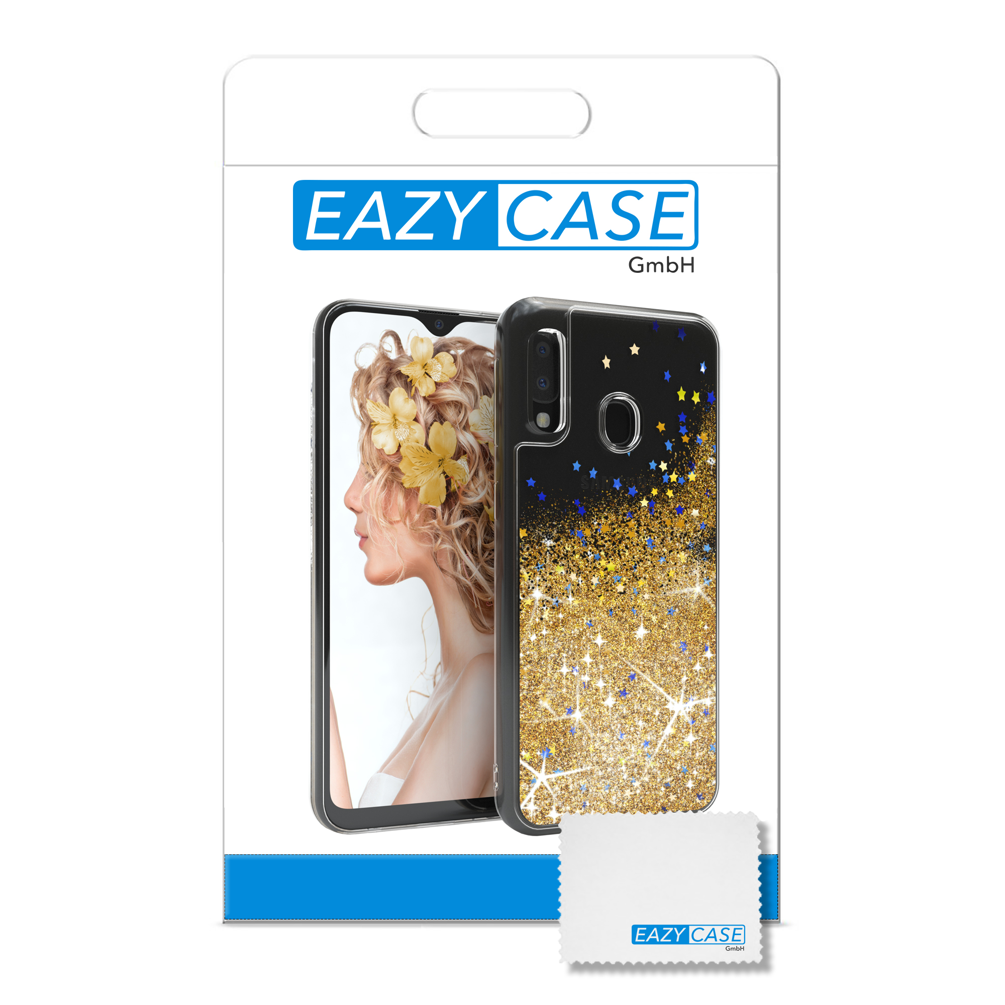 EAZY Gold Glitzerhülle Flüssig, Backcover, CASE A20e, Galaxy Samsung,