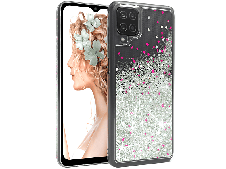 Galaxy Silber EAZY CASE Samsung, Flüssig, Backcover, A12, Glitzerhülle