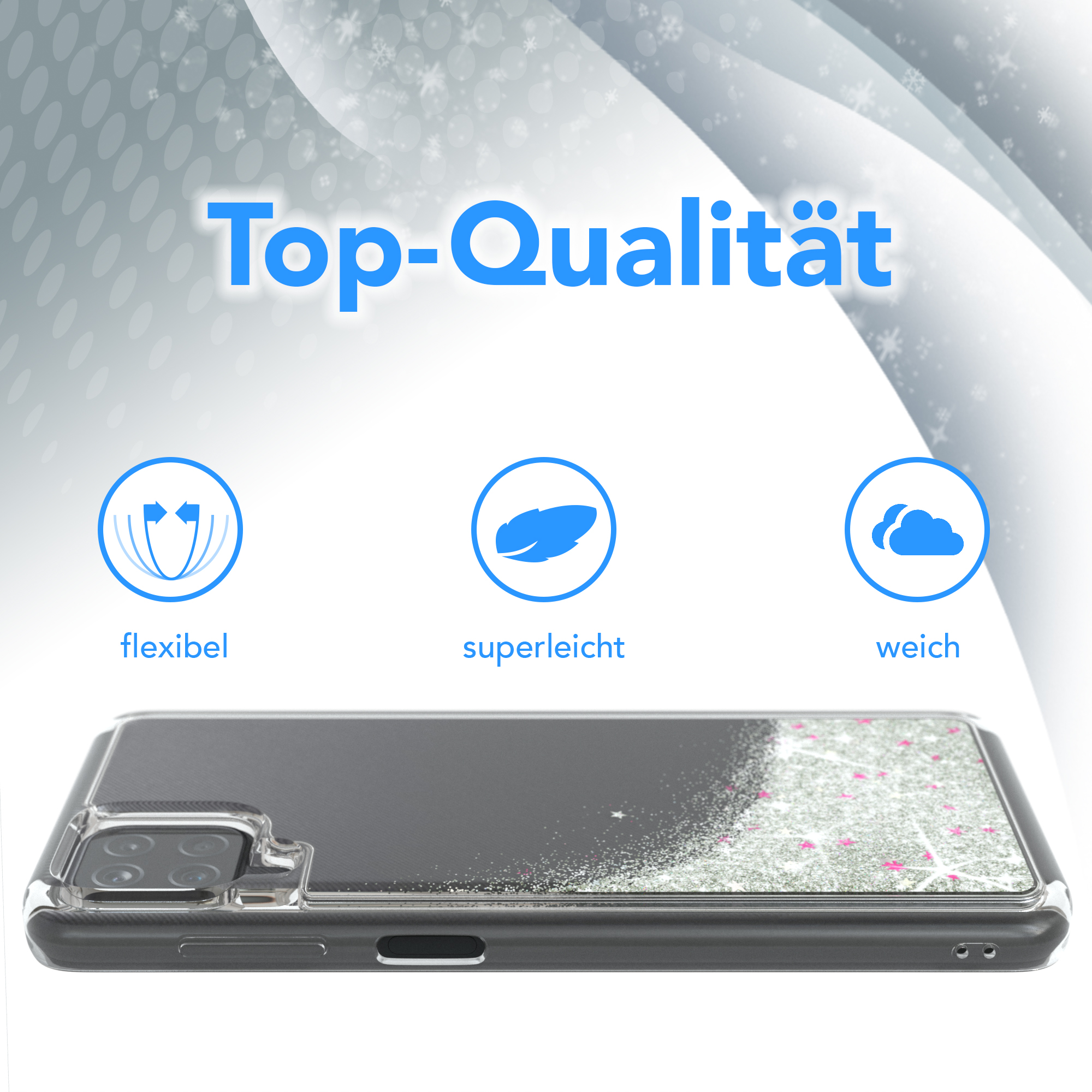 Handyhülle mit Glitzerdesign, Top-Qualität, flexibel, leicht und weich.