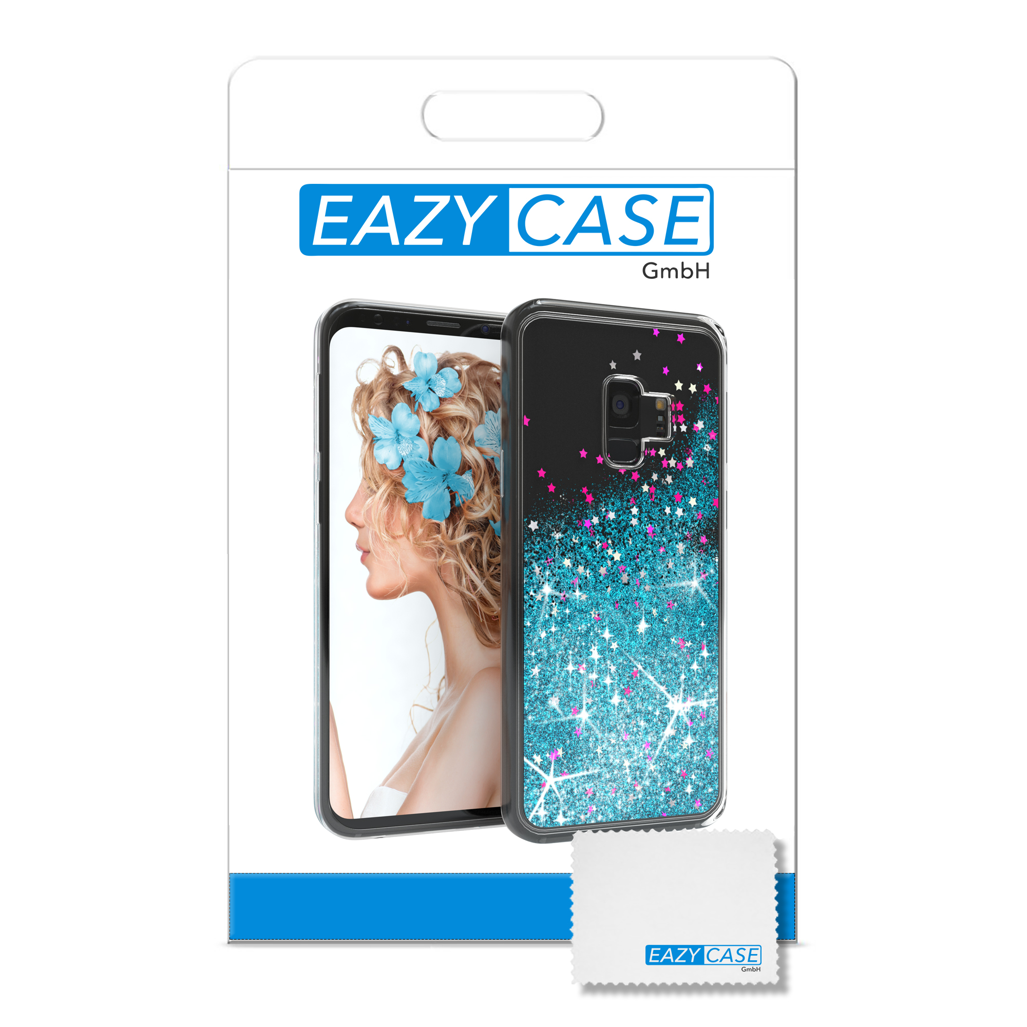 EAZY CASE Glitzerhülle Flüssig, Blau S9, Backcover, Samsung, Galaxy