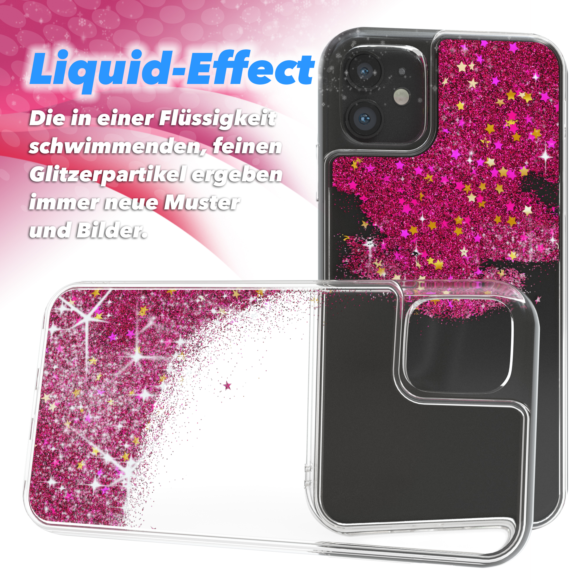 Eine Handyhülle mit einem rosa Flüssigkeitsglitzerdesign.